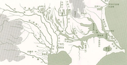 【図】1000年頃の関東平野の水系図